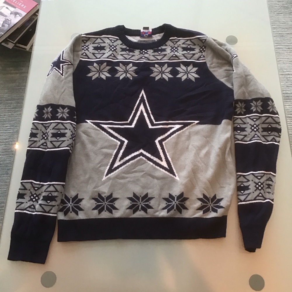 NFL Team Apparel COWBOYS Star‎ Blue Gray Acrylic Ugly Sweater L Mens Football